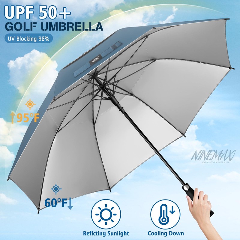 NINEMAX 62 Inch Golf Umbrella UV Protection, Large Windproof UV
