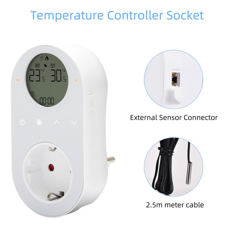 WiFi Digital Thermostat Outlet Plug 16A Outlet Tuya App Voice