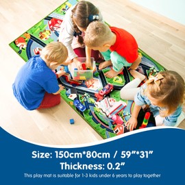 Kids Car Rug Play Mat for Kids,31"X59" Rug,Car with Roads Bedroom, Kid Carpet Toddler Boy,Car Area Non-Slip Backing,Car Educational Cars and Toys