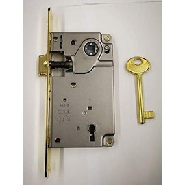 Lock AGB Center Entrance 50 Front 22 Brass Shiny Round Edge Central Lock with Chain and Keyhole
