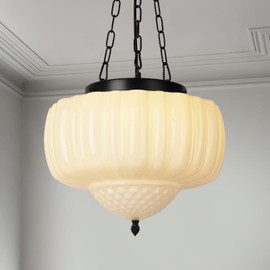 CLARSYNE 14" Vintage Milk Glass Pendant Light, Mid-Century Modern Schoolhouse Ceiling Chandelier, Vintage White Opal Flush Hanging Fixture for Kitchen Island, Dining Room, Bedroom, Living Room