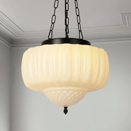 CLARSYNE 14" Vintage Milk Glass Pendant Light, Mid-Century Modern Schoolhouse Ceiling Chandelier, Vintage White Opal Flush Hanging Fixture for Kitchen Island, Dining Room, Bedroom, Living Room