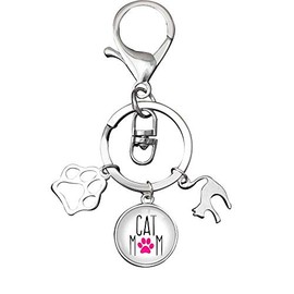 Infinity Collection Cat Mom Keychain, Cat Jewelry, Kitty Cat Charm Zipper Pull Key Chain, Cat Paw Charm Keychain- Pet Jewelry- Cat Lover Gifts