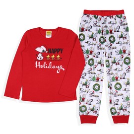INTIMO Peanuts Girls' Christmas Charlie Brown Snoopy Santa Jogger Pajama Set (7/8)