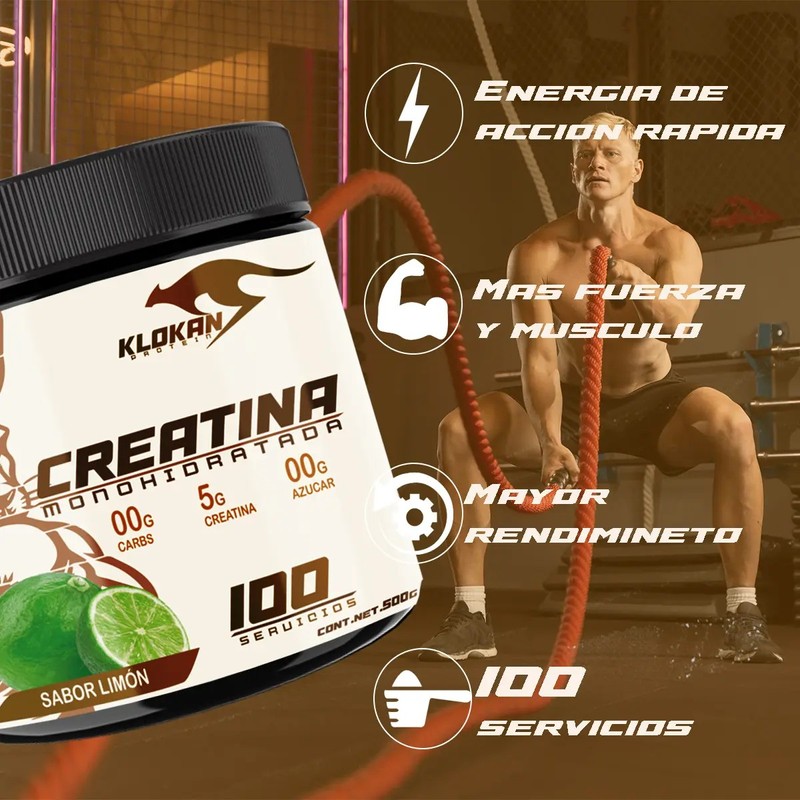 Creatina Monohidratada Suplemento 500gr Klokan 100 Servicios