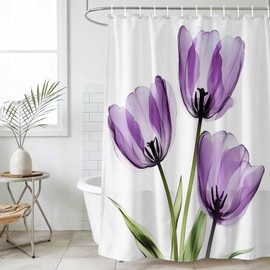 Purple Tulips Shower Curtain Set with Hook 72"x72",Spring Floral Botanical Plant Abstract Washable Cloth Polyester Fabric Shower+Curtain,Waterproof Bath Curtains for Bathroom,Showers,Bathtubs Decor
