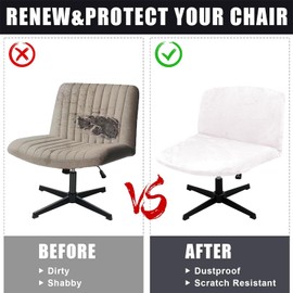 Deisy Dee Velvet Cross Legged Office Chair Covers - Upgrade Your Armless Wide Seat Computer Task Chair with Soft and Vibrant Velvet Stretch Covers - Transform Your Workspace in Minutes (Off White)