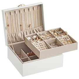 SONGMICS Caja Joyero, 2 Capas, con Asa, 23.9 x 20 x 11.2 cm