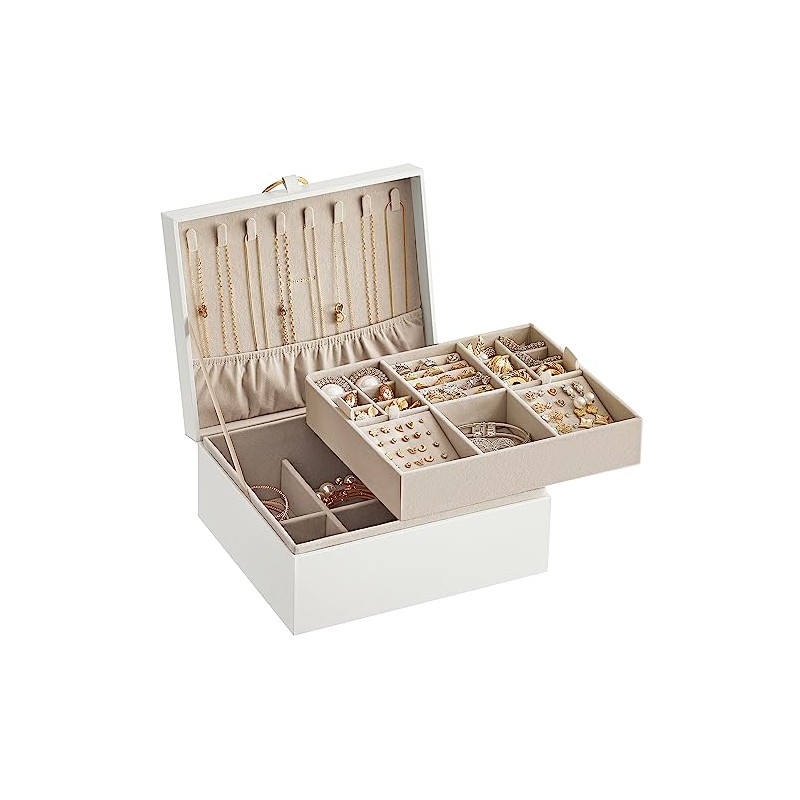 SONGMICS Caja Joyero, 2 Capas, con Asa, 23.9 x 20