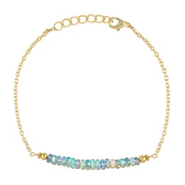 Gempires Natural Ethiopian Opal Smooth Rondelle Bead Bracelet, Opal Beads Bracelet, Faceted Round Beads, Energy Healing Crystals,October Birthstone Jewelry 8 inch (fire-opal)