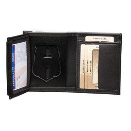 Perfect Fit Shield Wallets Fort Worth Texas Police Badge Wallet Black Leather Hidden Badge and ID Holder (cutout 108)