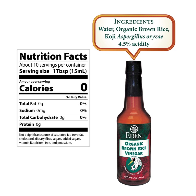 Eden Organic Brown Rice Vinegar, 10 fl oz Amber Glass,