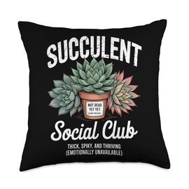 Succulent Social Club Funny Cactus Gardening Plants Throw Pillow