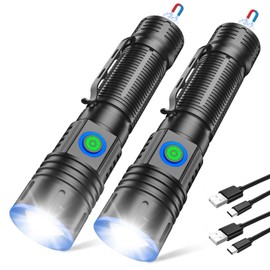 WSSBOND Small Flashlights 20000 High Lumens - LED Rechargeable Flashlight 1500 Meter Long Beam Magnetic Flashlight Zoomable Waterproof for Home Emergency Search Tactical Spotlight Flash Light, 2 Pack