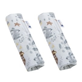 Medi Partners 2 Stück Gurtpolster Schulterpolster für Auto 17x22cm Baby 100% Baumwolle Minky doppelseitig Autogurt Gurtschutz Sportwagen scheuerstellen (Reh mit graue Minky)