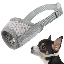 Mayerzon Dog Muzzle, Puppy Soft Mesh Muzzle for Small Medium Large Dogs Chihuahua Poodles Beagle Dachshund Corgis Labrador for Biting Chewing Grooming That Allows Panting Drinking(XXS, Grey)