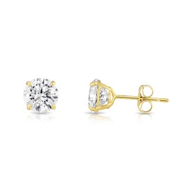14k Yellow Gold Solitaire Round Cubic Zirconia CZ Stud Earrings with Gold butterfly Pushbacks (5mm)…