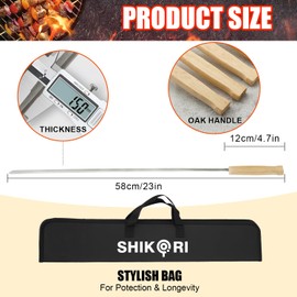 SHIKORI Professional Kabob Skewers, 24 Inch Heavy Duty Large Wide Reusable BBQ Barbecue Skewers, Stainless Steel Sticks with Nonslip Wooden (V-shape-6 Pcs)
