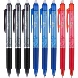 Pilot FriXion Clicker Erasable Gel Pens, Refillable, Assorted Ink, 8-Pack - Smooth Writing Pens for School, Journaling, and Office Use