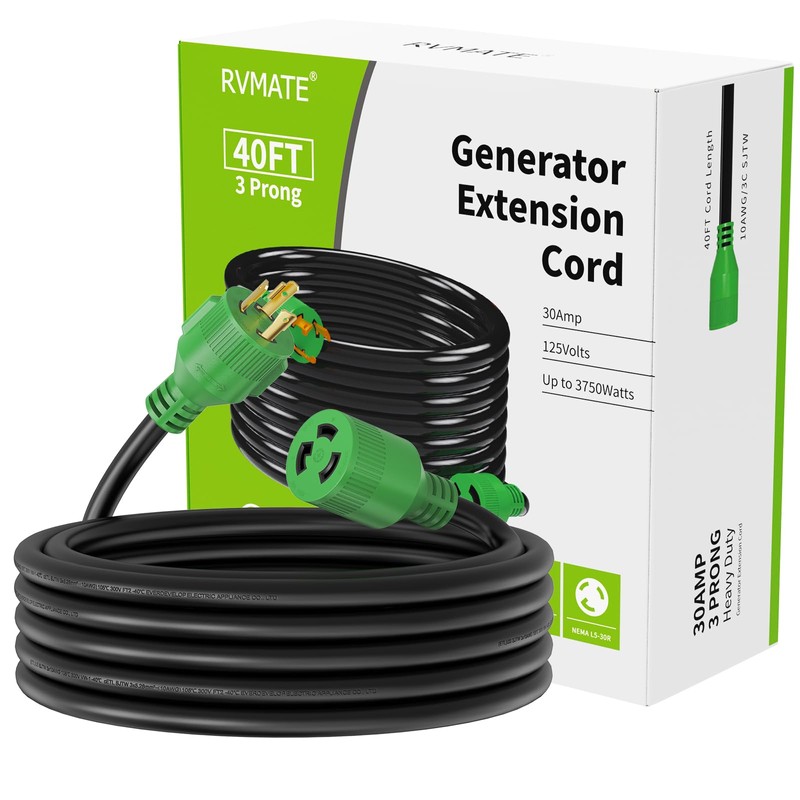 RVMATE 3 Prong 30 Amp Generator Extension Cord 40 Feet,
