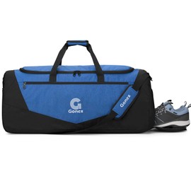 Gonex Gym Duffel Bag with Shoe Compartment Wet Pocket, Large Capacity Sports Duffle Bag for Men Women, Workout & Travel Bag with Multiple Pockets, Black/Blue, Large (100L)