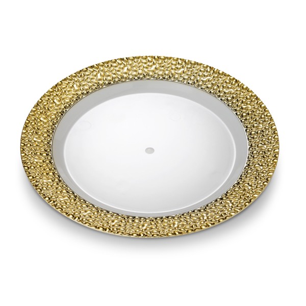[8 Count - 7 Inch Plates] Laura Stein Designer Tableware Premium Heavyweight Plastic White Appetizer - Salad Plates With Gold Border, Party & Wedding Plate, Glitz Series, Disposable Dishes