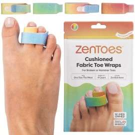 ZenToes Broken Toe Buddy Wraps Cushioned Bandages Hammertoe Straightener Splint - 4 Pieces, Beige, One Size Fits Most, Original Support