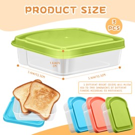 CZWESTC 3 Pack Sandwich Containers, Colored Sandwich Boxes for Lunch, Reusable and Easy to Open Fun Sandwich Container(in 3 Colors)