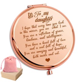 HNLUGF to My Granddaughter - You're Amazing and Beautiful - Pocket Mirror, Granddaughter Engraved Compact Mirror, Family First Mirror Encouragement Gifts from Grandparents (Rose Gold, Daughter)