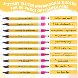 50Pcs Teacher Appreciation Gifts Graduation End of Year Gift for Teachers Inspirational Glitter Ballpoint Pens Motivational Thank You Gift for Teachers Back to School Supplies Teacher Retirement Gifts