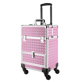 13.4*9.8*18.5inch Rolling Nail Case Wheeled Manicure Storage Case Polish Organizer 44.09lbs Professional Makeup Trolley for Studio or Travelling Nail Technician Artists Cosmetologist Stylist (Pink)