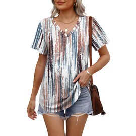OFEEFAN Tshirts Shirts for Women Short Sleeve Loose Fit Cute Tops Plus Size Trendy V Neck Elegant Going Out Outfits for Women Workout Clothes Tie Dye T Shirts 2XL