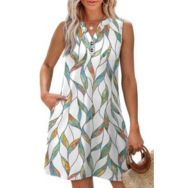 XIEERDUO Casual Dresses for Women Henley Sundresses Vacation Outfit Summer Tropical Dresses for Women A Floral 04 L