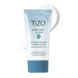 TIZO Ultra Zinc Protector solar para cuerpo y cara 100 mineral SPF40, Hidratante sin color 100g                                                       