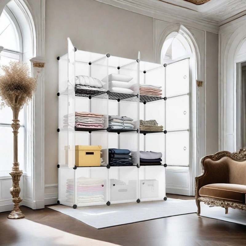 4-Tier Closet Storage Cabinet - 12-Cube, Modular & Matte ​Wardrobe