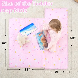 UOMNY Toddler Nap Mat - 1 Pack Girls Sleeping Bag with Removable Pillow Toddler Sleeping Bag for Preschool Daycare 53x21 Inch