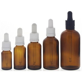 Braunglasflasche mit Pipette, leere braune Kosmetex Glasflasche, Pipettenflasche mit kompletter Pipettenmontur, 5er MixSet