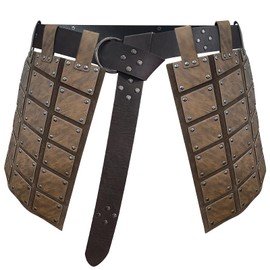 HiiFeuer - Armadura medieval de piel sintética para muslo, armadura retro de doble cara con cinturón, armadura de falda mercenaria y caballeros para LARP, marrón (Brown A), Large