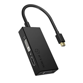 ICY BOX IB-AC1031 3-in-1 adapter display port plug for HDMI (4K Ultra HD), DVI-D or VGA (Full HD), black black Black