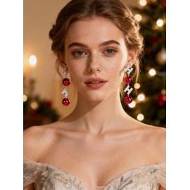 Christmas Earrings for Women Dainty Enamel Crystal Bell Elk Ice cream Santa Claus Dangle Christmas Earrings Xmas Jewelry Holiday Earring for Women F