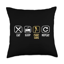 Detailing Car Spray Paint Kit Can Service Gifts Eat Sleep Paint Repeat Automotive Vehicle Car Painter Throw Pillow, 18x18, Multicolor