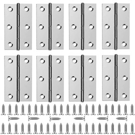 Pack of 8 Stainless Steel Hinges, Door Hinges, Stainless Steel Door Hinges, Cupboard Drawer Hinge with 48 Stainless Steel Screws, for Home Furniture