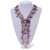Avalaya Plum/Lavender/Transparent Glass Bead Sea Shell Tassel Necklace with Button