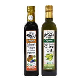 De La Rosa Real Foods & Vineyards - Kosher Organic Italian Aged Balsamic Vinegar of Modena & Kosher Organic EVOO 16.9 oz each