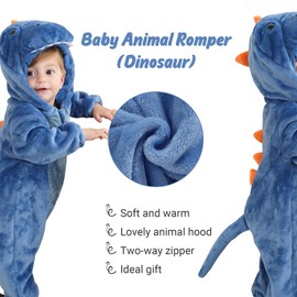 COOKY.D Baby Animal Hooded Zipper Jumpsuit Newborn Boys Girls Flannel Sleepsuit Toddler Outfits Outerwear,Blue 24-30 Months