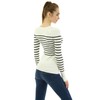 AmélieBoutik Women Crewneck Striped Military Button Embellished Pullover Sweater(Off-White Large)