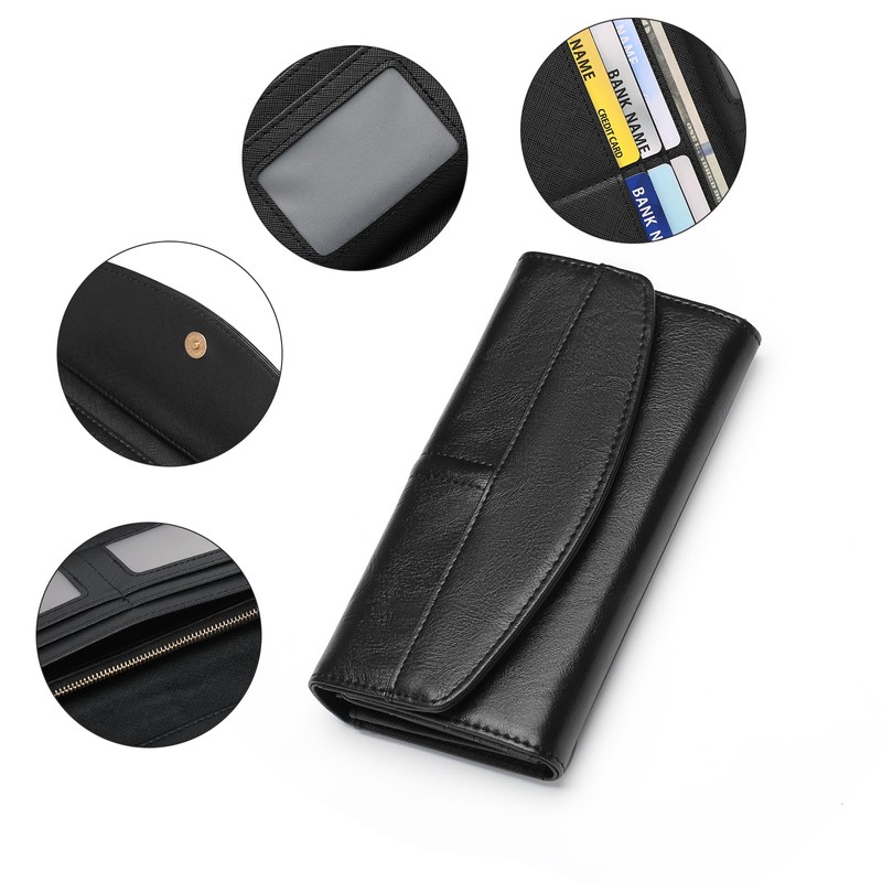 FALAN MULE Womens Large Capacity Leather RFID Blocking Card Holder