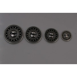 Pack of 10 2-Hole Silver with Black Metal Buttons 11 mm, 15 mm, 18 mm, or 20 mm (11 mm)