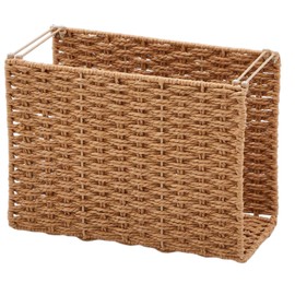 Jingmore Paper Rope Hanging File Basket with Handle 12 x 10 x 6.3 Inch Decorative File Folder Organizer Letter Size Woven Box Organizers Portable Document Storage Box for Office Decor(1 Pcs,Brown)