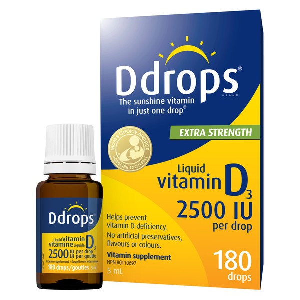 Ddrops Adults 2500IU Liquid Vitamin D3 Drops, 180 drops. Extra